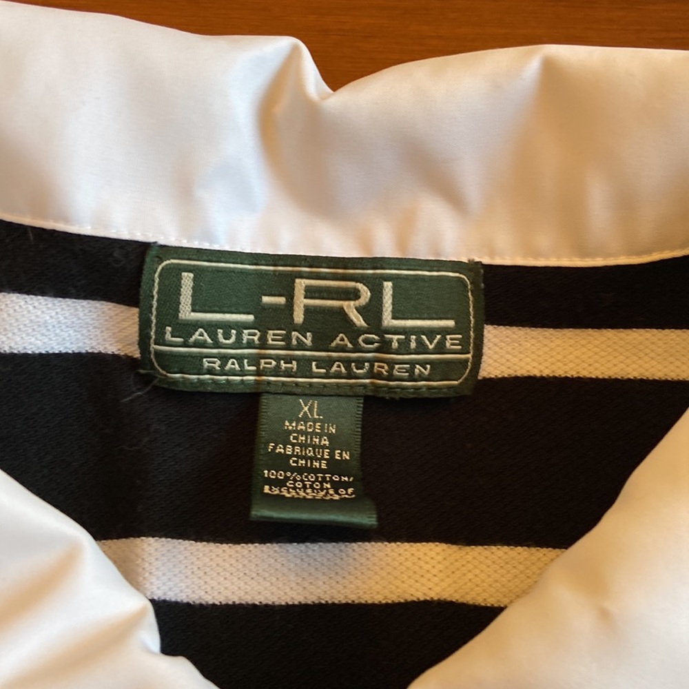 Ralph Lauren Active Black And White Stripped Women’s Short Sleeved Collard Shirt - Picture 4 of 7